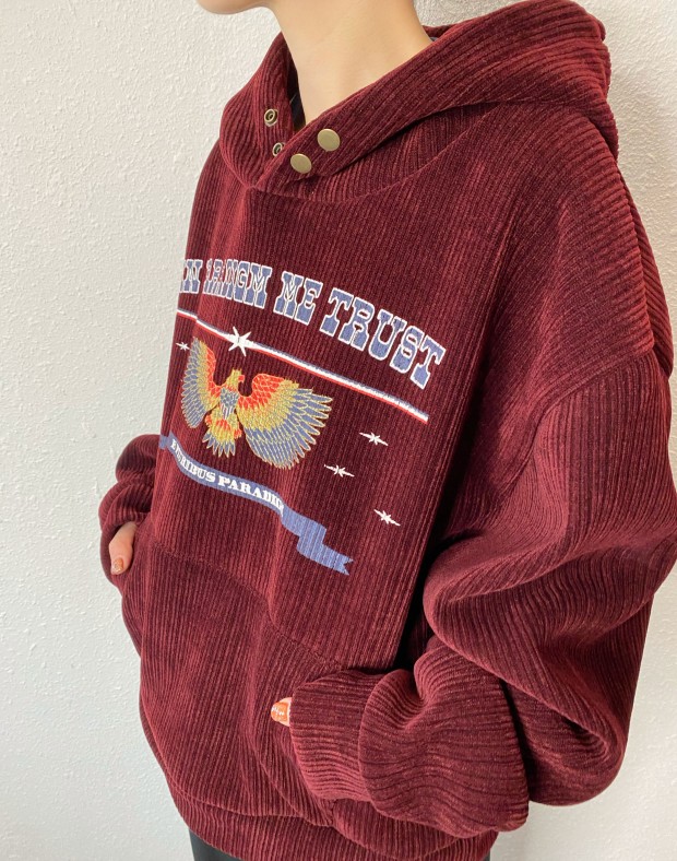 Burgundy Corduroy Hoodie #250103